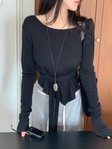 カインドラップアンバランスラウンドロングスリーブTシャツ