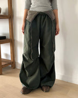 Newman Contrast Pintuck Strap Wide Long Pants