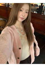Pink laze oversized-fit knit cardigan