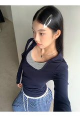 Square Navy Layered Long Sleeve T-Shirt