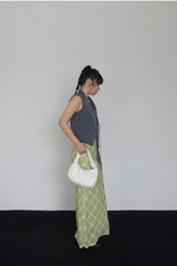 MELON CHECK RIBBON LONG SKIRT