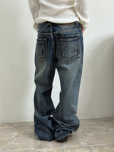 Double pocket washing flare denim pants