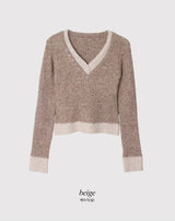 Mix Wool Layered V-neck Button Knit (2color)