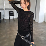 Shue Lace See-Through Layered U-Neck Long-Sleeved T-Shirt
