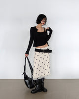 dot frill midi skirt
