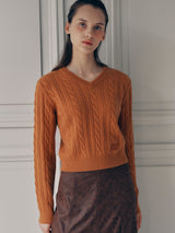 V NECK CABLE LABEL KNIT ORANGE
