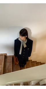 Renee Navy No Collar Round Half Coat