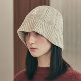 VA Applique Cable Knit Bucket Hat / Beige