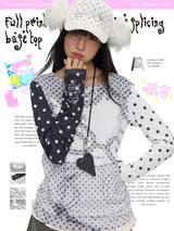 BETWEENAND Long-sleeved women’s top for spring, with a pixelated anime-style polka dot design; helps to slim the figure