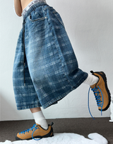 HIGH QUALITY🩵CHECK BANDING DENIM BERMUDA 💙💎🫐🤍