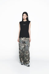25SS DAMAGE WASHED WIDE CARGO PANTS CAMO