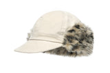 FUR EARFLAP CAP IN IVORY LEOPARD