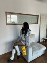 エンジェルレースポイント配色チェックフード長袖ジップアップ (Gray)