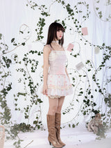ROSE ISLAND スプリングレースフローラルプリントコットンスカート