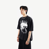 HIERARCHY STUDIOS TMTNW - ウォッシュドブラックアンチェーンオーバーサイズTシャツ