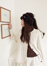 Stripe Fur Beanie - Black