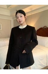 Black round wool no collar jacket