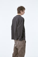 (BASE) STRIPE POCKET LONG SLEEVE (NAVY)