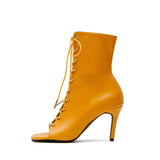Square Lace-Up Open Toe Heel(Yellow)
