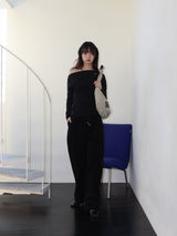 ONE-SHOULDER ELASTIC T (BLACK)