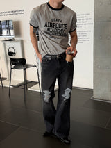 Destroyed flare denim pants(Black)