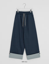 Monique Check Color Matching Cotton Wide Banding Pants