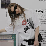 オーバーサイズヒップホップダンススタジオパンクグラフィック半袖Tシャツ_ホワイト