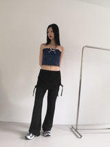 チボンパンチングシースルーシャーリングスカートブーツカットパンツ