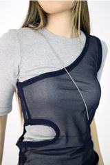 one shoulder mesh sleeveless(2color)