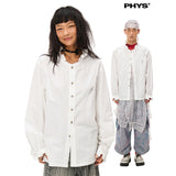 Printed raw pleated cotton and linen white shirt