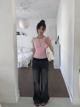 Reher Pocket Banding Washed Denim Bootcut Pants