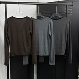 [F/W]ストライプ ヘンリー ネック スリム Tシャツ(3color)