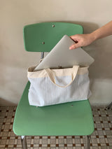 stripe reversible bag - picnic blue