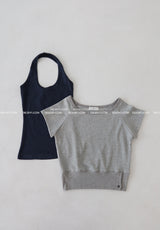 レイヤード ワッフル ノースリーブ アンド ショートスリーブ Tシャツ セット
