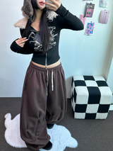 FUR🤎🧸CROPPED HALF PRINTING JUMPER ZIP UP🩶🖤2COLOR