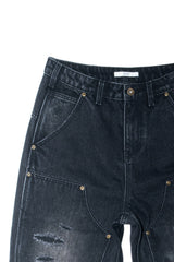 DESTROYED DOUBLE KNEE CARPENTER DENIM (BLACK)