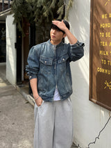With denim biker jacket