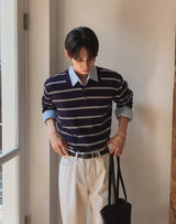 Kesio Multi-Stripe Henley Neck Knit