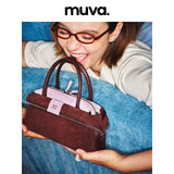 muva. Heart‑Sandwich Bag, Color‑Block Cowhide‑Velvet Handbag, Elegant Pretty Niche Genuine‑Leather Purse for Women, New Arrival Jun 22