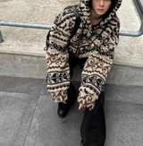 wool jacquard hooded jumper jacket