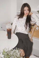 Print Cotton Bow Round Long Sleeve Tee