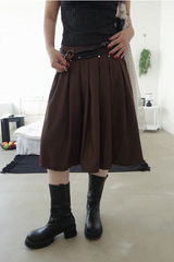 STUD PLEATS MIDI SKIRT (BROWN, BLACK 2COLORS!)