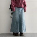 [S~XL] Purry rewashed cut denim long skirt