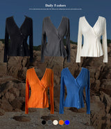 V-neck ribbed button slim fit long sleeve knit wrap cardigan (5 colors)