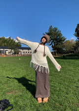 フリンジVロングニット