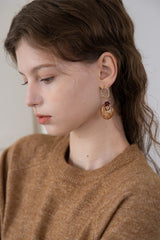 Brown marble pendant oval drop earring