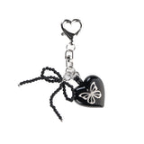 HEART BUTTERFLY LOGO PEARL RIBBON KEYRING_SILVER