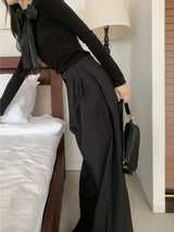 Grace Two-Tuck Button Wide Long Slacks