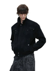 Suede Fur Collar Embellished Jacket