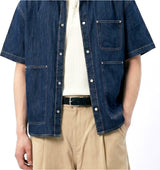 Oversized Pocket Short-Sleeve Denim Shirt Indigo